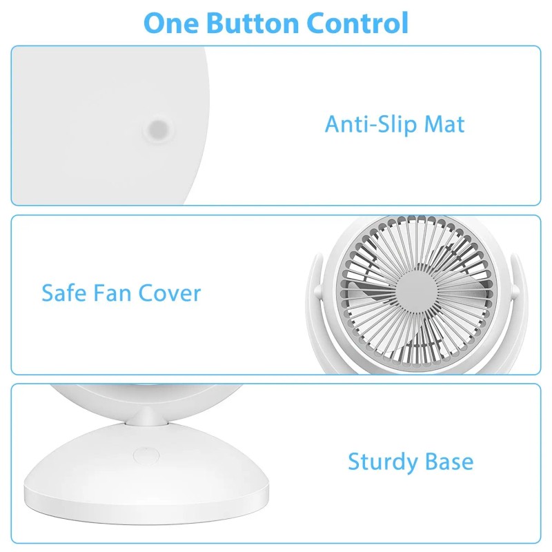 Portable Rechargeable Desk Fan 4-Speed Quiet 360 Degree Oscillating Air