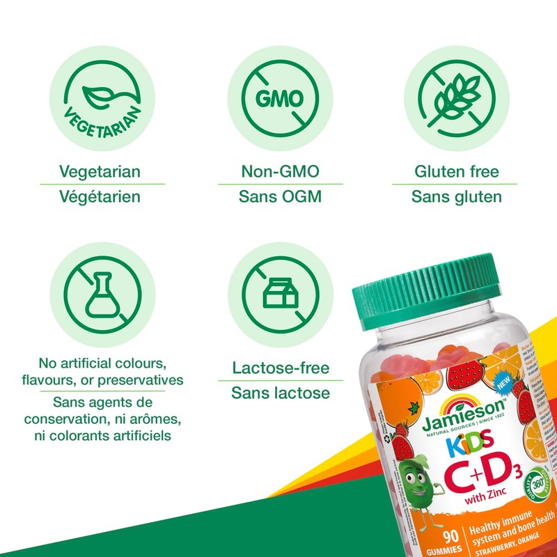 Jamieson Kids Vitamin C + D3 with Zinc Gummies 90