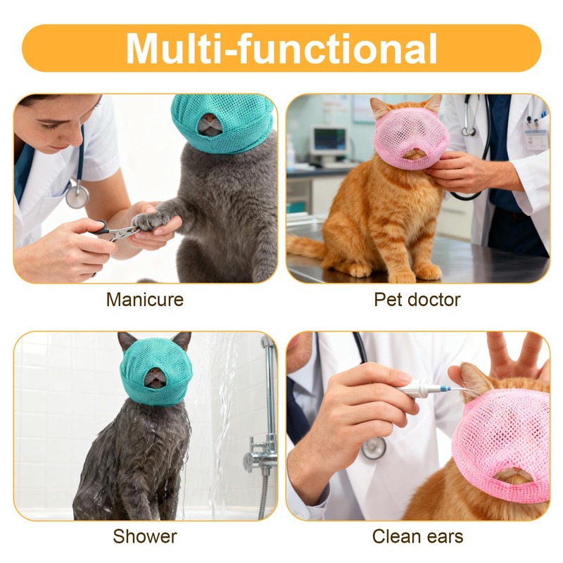 2Pcs Breathable Cat Muzzle with Soft Mesh Covered, Cat Muzzle