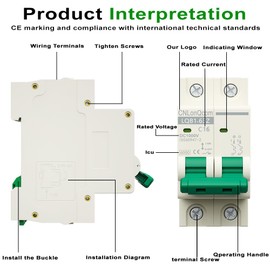 CNLonQcom DC Miniature Circuit Breaker 16 Amp Solar Disconnect Switch DC1000V 2P MCB for PV, UPS, RV Battery, DIN Rail Mount
