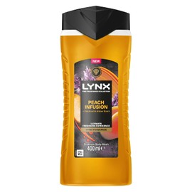Lynx Fine Fragrance Collection Peach Infusion Premium Body Wash Body Cleanser shower gel with a peach, patchouli & amber scent for 12 hours of freshness 400 ml