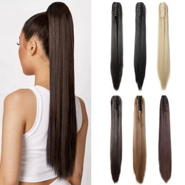 TESS Claw Clip in Ponytail Hair Extensions, 21 Inches Straight Ponytail Extension #M4 Light Brown Hair Extensions Clip in Brown for Women 140g