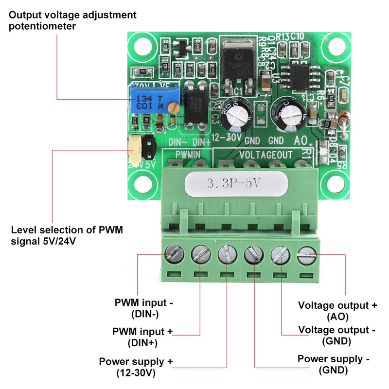 3.3V PWM Signal to 0-5V Voltage Converter D/A Digital-Analog PLC