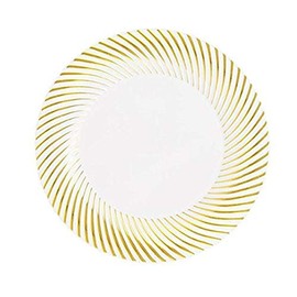 Party Essentials N984025 Hard Swirl Plates, 9", 40 Count, 2.75" Height, 9" Width, 9" Length, Plastic, White and Gold Swirl (Pack of 240)