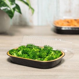 Karat 24 oz Black & Gold Oven/Grill Safe Aluminum Pans with Clear Lids (AF-TOP24-COMBO) - 50 Count