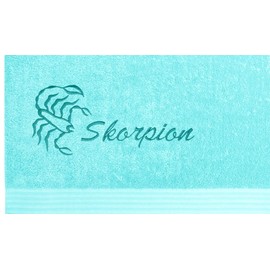 Lashuma Linz Embroidered Hand Towel with Scorpion Zodiac Sign 70 x 140 cm Turquoise Blue