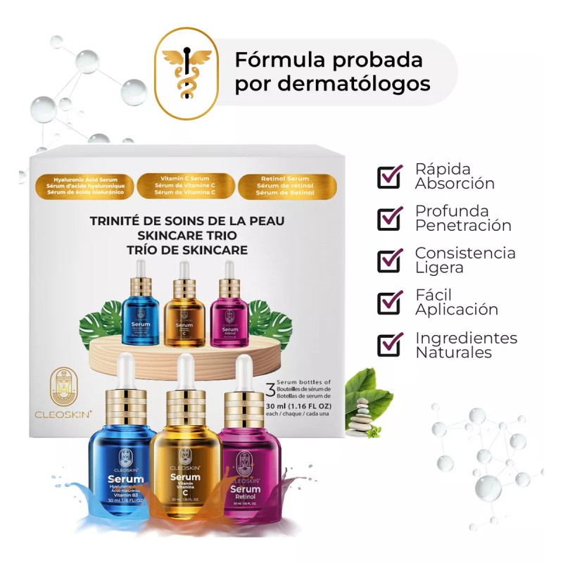 Cleoskin 3 Sueros Faciales Serum Vitamina C Ácido Hialurónico Retinol