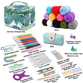 87 Pieces Crochet Hooks Set Professional Complete Crochet Kit Includes Ergonomic Metal Crochet from 0.6mm to 6.5mm Crochet Kit with Yarn and Needles Accessories