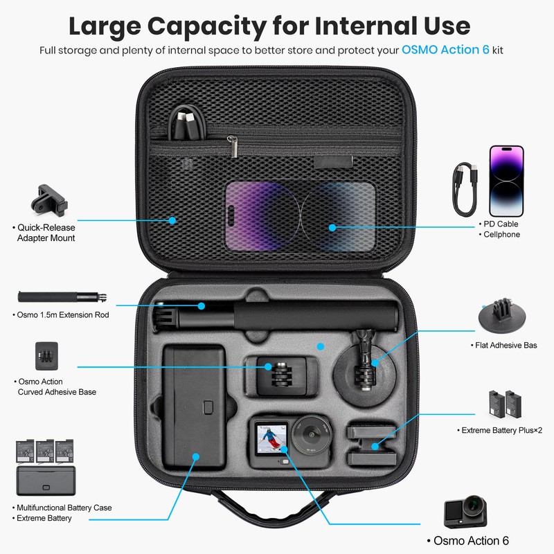 STARTRC DJI Osmo Action 6 Case, Waterproof Portable Shockproof Carry