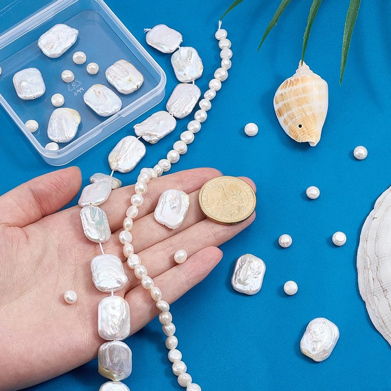 PH PandaHall 70pcs Freshwater Pearl Beads, 6~22mm 2 Styles Natural
