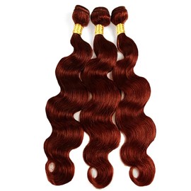 Tuheerst Body Wave Human Hair Bundles #33 Reddish Brown Human Hair 3 Bundles 50 g/PC Human Hair Extensions Real Hair Wefts Bundles Double Weft Remy Hair for Woman 12 14 16 Inches