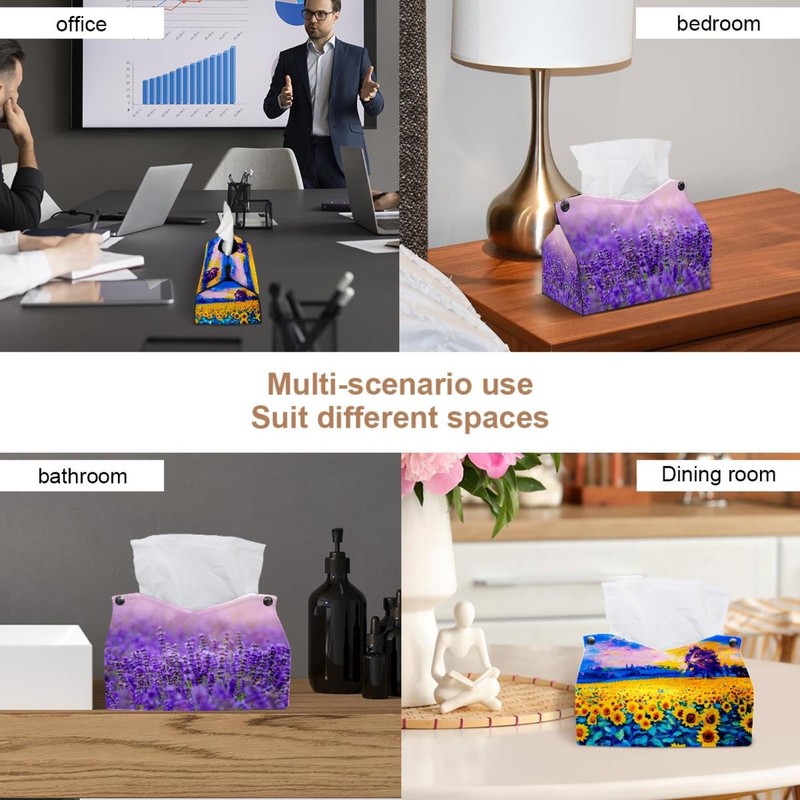 2 Pack Tissue Box Cover Holder, Provence Hokkaido Lavender Field