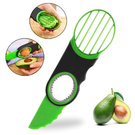 Generic Stainless Steel Avocado Slicer, Corer, and Paring Knife Combo: 3-in-1 Tool - Dishwasher Safe & Heavy Duty, Small, Green