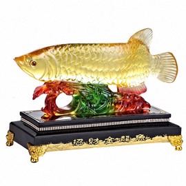 Wenmily Large Size Feng Shui Wealth Arowana (Golden Dragon Fish) Lucky Fish Statue Figurine, Office Living Room Decoration,Best Gift for Business Opening,Feng Shui Decor,9"(L) x 4"(W) x 8"(H)