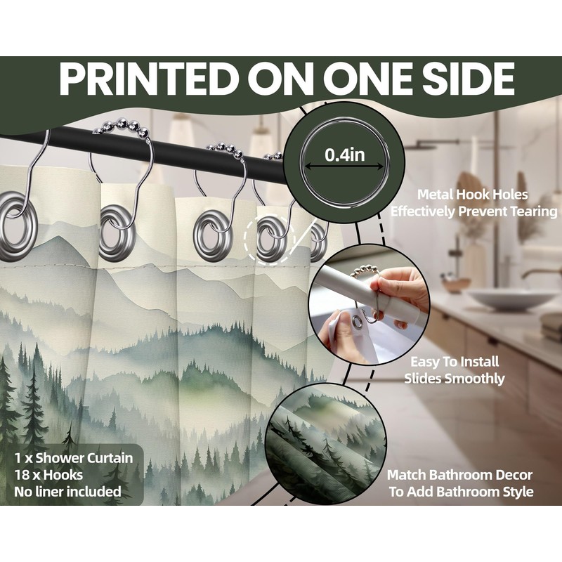QGHOT Mountain Shower Curtain Green Forest Nature Shower Curtains for