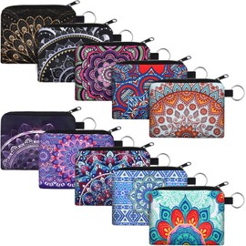 Boao 10 Pieces Small Coin Purse for Women Bulk Boho Change Purse Mini Pouches Wallet Coin Bag with Zipper for Women Girls (, 4.52 x 3.74 Inch)