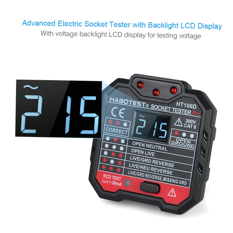 HABOTEST Advanced RCD Electric Socket Tester Automatic Neutral Live Earth