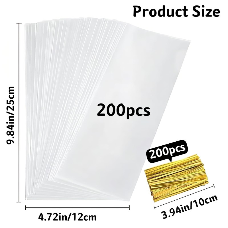 200 sacchetti trasparenti in cellophane da 25 x 12 cm,