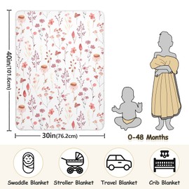 Ollabaky Wildflowers Watercolor Baby Blanket for Boys Girls, Cotton Toddler Newborn Swaddle Blanket for Stroller Crib Nursery Receiving Blanket Infant Unisex 30"x40"