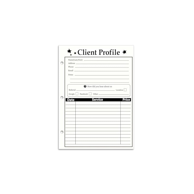 3-Hole Client Profile Cards for Salon, Spa & Hairdresser (100