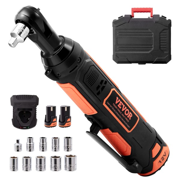 VEVOR 3/8" Cordless Electric Ratchet Wrench Set, 33 Ft-lbs 12V
