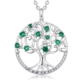 Miaofu Tree of Life Necklace, 18K White Gold Plated Tree of Life Chain, Women's 925 Sterling Silver Tree of Life Family Pendant with 5A Zirconia, Fine Jewellery for Men and Women, Cubic Zirconia