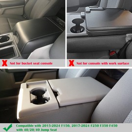 Zxiaochun Center Console Cover for Ford F150 2015-2024/F250 F350 F450 2017-2024 Leather Arm Rest Box Lid Middle Console Cover Armrest Box Protective Cover Accessories(40/20/40 Jump Seat Console Only)