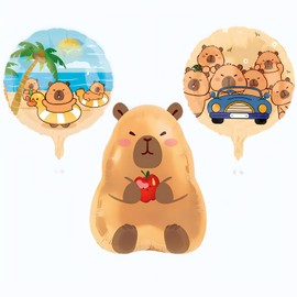 3 Pcs Capybara Balloons,22nch Capybara Aluminum Foil Balloons and Capybara Round printed Balloons for Birthday Baby Shower Gender Reveal Capybara Party