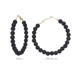 Colorful Hoop Earrings for Women 80s 90s Neon Acrylic Beads Hoop Earring Mixed Color Disco Large Circle Round Earings (Black)