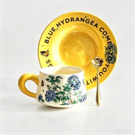 8.79oz Hand-painted ceramic coffee cup + ceramic coffee cup saucer + metal cherry blossom spoon - with gift box included Included for Women, Mother's Day, Birthday Gifts
