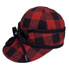 Broner Mens Ole' Railways Work Cap with Quilted Lining and Inside Earflaps, Buffalo Plaid, L/XL