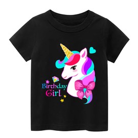 Birthday Girls Costume – Headband, Shirt, Tutu Skirt Dress, Satin Sash - Unicorn Gifts for Girls (Black Birthday Girl 7, 6 Years)