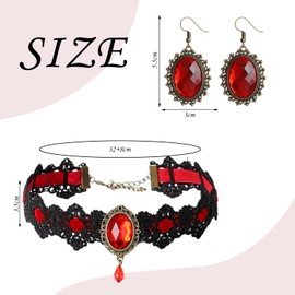 SIKAMARU 1 Gemstone Lace Necklace and 1 Pair of Earrings, Vintage Jewelry, Clothing Accessories, Gothic Jewelry
