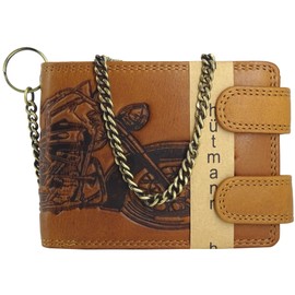 Leather Wallet for Men with RFID Protection with Coin Compartment and Embossing Genuine Leather Wallet (Brown Portrait Format, Motorcycle, Harley Davidson), brown, Classic