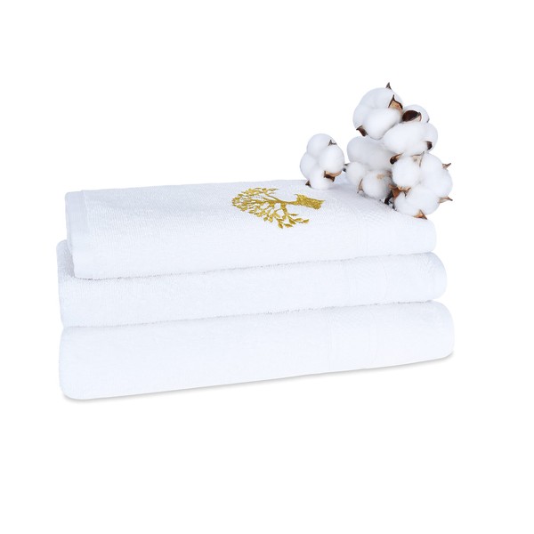 VoYa - Luxury Embroidered Turkish Cotton 3 Piece Towel Set - 1 Bath Towel, 1 Hand Towel, 1 Washcloth for Bathroom, College Dorm, Kitchen, Shower, Pool, Hotel, Gym & Spa