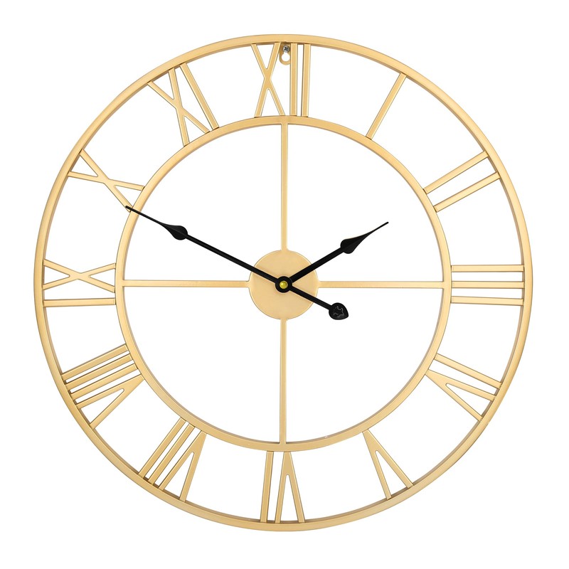 LEIKE Large Modern Wall Clocks,18" Gold Metal,Rustic,Round,Silent Non Ticking,Battery Operated