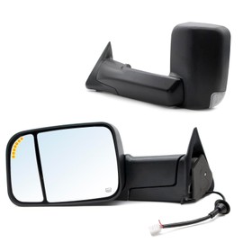 ReYee Towing Mirror compatible for 1998-2001 Dodge Ram 1500 1998-2002 Dodge Ram 2500 3500 with Power Adjust Heated LED Turn Signal Light Arrow Signal on Glass Manual Folding Black Cap LH RH
