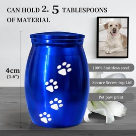 YIMSGO Small Pet Urns for Dog Ashes, Mini Cat Urn for Ashes Keepsake, Tiny Cremation Animal Human Memorial Necklace Loss of Dogs Cat Gifts, Pet Paw Print Urn - Heart Shaped Box with Blue Light
