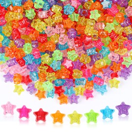 UPINS 1200Pcs Star Pony Beads, Star Shape Beads Bulk for Bracelets Jewelry Necklace Making Large Hole Glitter Friendship Hair Star Beads