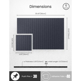 Bumusty Large Cork Board Alternative-36 x24 Felt Bulletin Board Tiles, with 30 Pushpins, 40 Adhesive Tabs, 6-Pack Slat Wall Paneling, Cork Boards for Office Push Pin Board Felt Board-Denim Grey