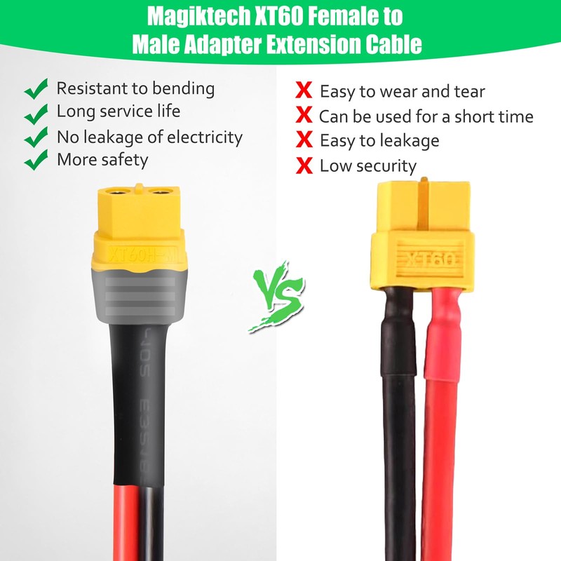 Magiktech XT60 Extension Cable 12FT with Male and Female Connectors