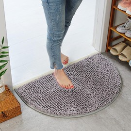 Eanpet Half Round Bath Mat Non-Slip Grey Bathroom Rugs Semicircle Chenille Bath Rugs Water Absorbent Floor Mats for Kids Ultra Soft Washable Bathroom Dry Fast Shower Mat Area Rugs (19.6" x 31.5")