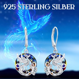 Phoenix Earrings for Women, 925 Sterling Silver Crystal Phoenix Leverback Dangle Earrings "Rising from the Ashes" Nirvana of Phoenix Jewellery Gifts for Birthday