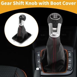Partuto 5 Speed Manual Gear Shifter Knob with Cover - Car Shift Lever Knob - for Volkswagen Golf MK7 2013-2018 Plastic Faux Leather Black Silver Tone - 1 Pc