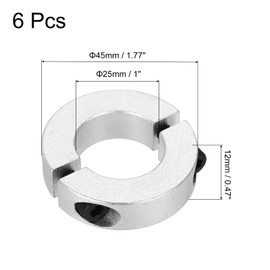 sourcing map Shaft Collar 25mm Bore Double Split Aluminium Alloy Clamping Shaft Collars with Set M5 Screw for Industrial Automation Conveyor Belt Systems 6 Pack