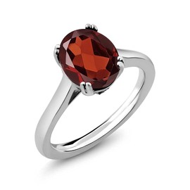 Gem Stone King 3.63 Cttw Red Garnet and Black Diamond Solitaire Ring For Women | 925 Sterling Silver | Oval 11X9MM | Gemstone Birthstone | Available in size 5, 6, 7, 8, 9