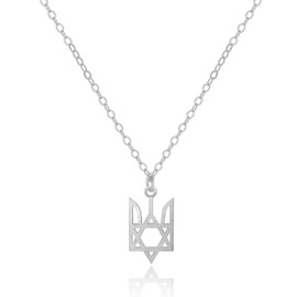 TERRA ARGENTI Ukrainian Trizub x Star of David Necklace | Genuine .925 Sterling Silver | Magen David Jewelry (No rhinestone, Sterling silver)