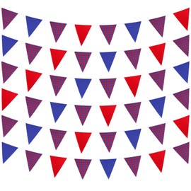 Zwiebeco 39Ft Red Blue Plaid Checkered Fabric Bunting Banner Triangle Flags Party Decorations Hanging Cotton Garland Pennant for Engagement Wedding Birthday Graduation Outdoor Garden Decor Supplies