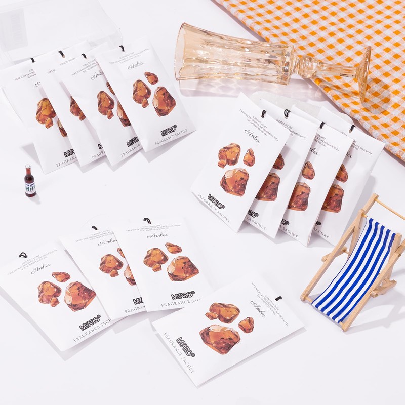 MYARO 12 Packs Amber Scented Sachets for Drawer and Closet,