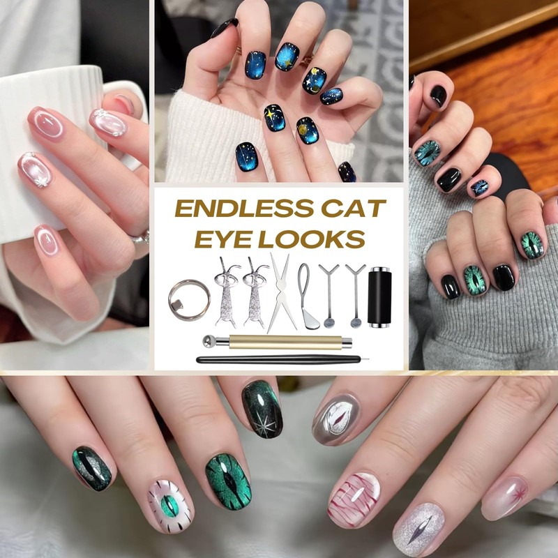 8-in-1 Cat Eye Magnet Set for Nails, French, Circular Hole,